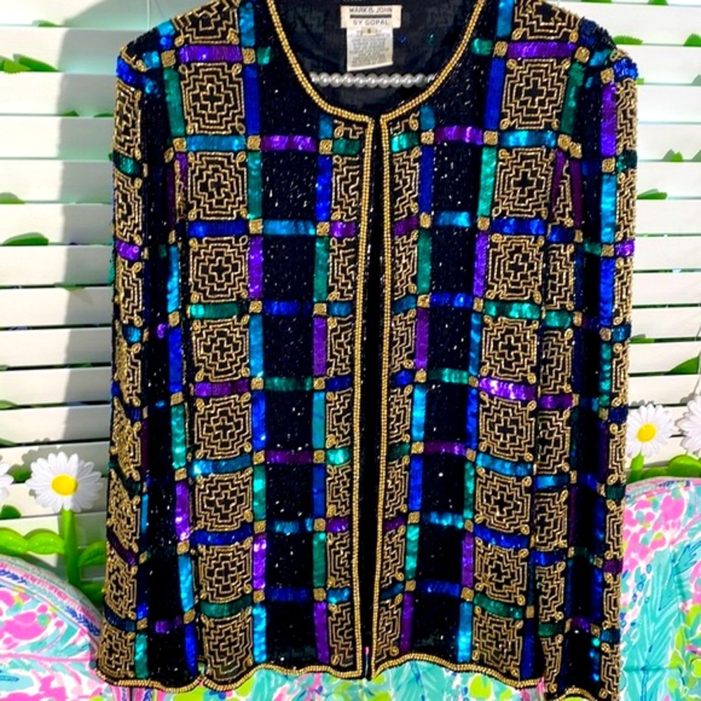Mark & John by Gopal fancy, colorful silk sequin jacket